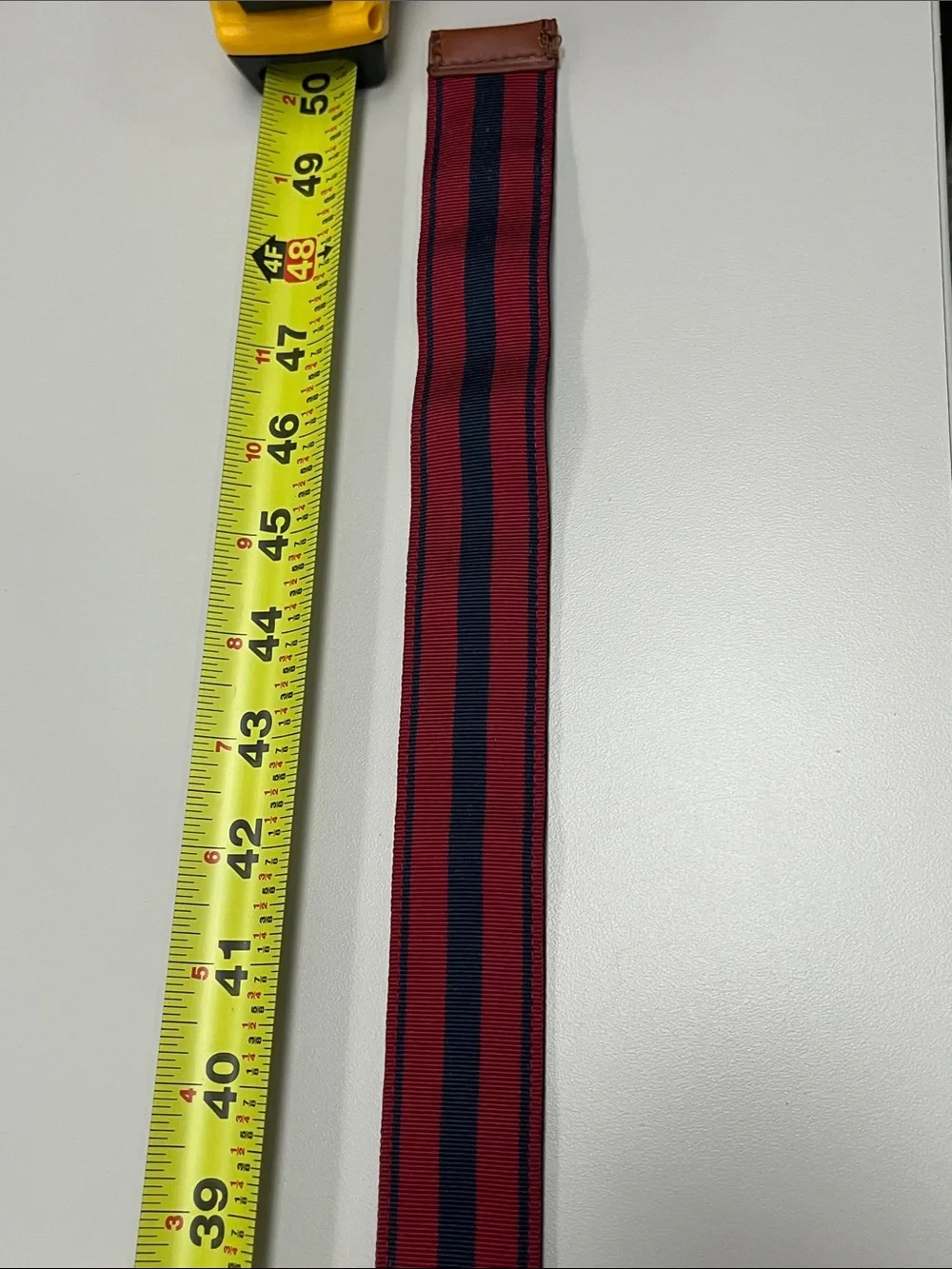 Polo Ralph Lauren Red & Navy Striped Fabric Belt w/ Leather Tab reversible